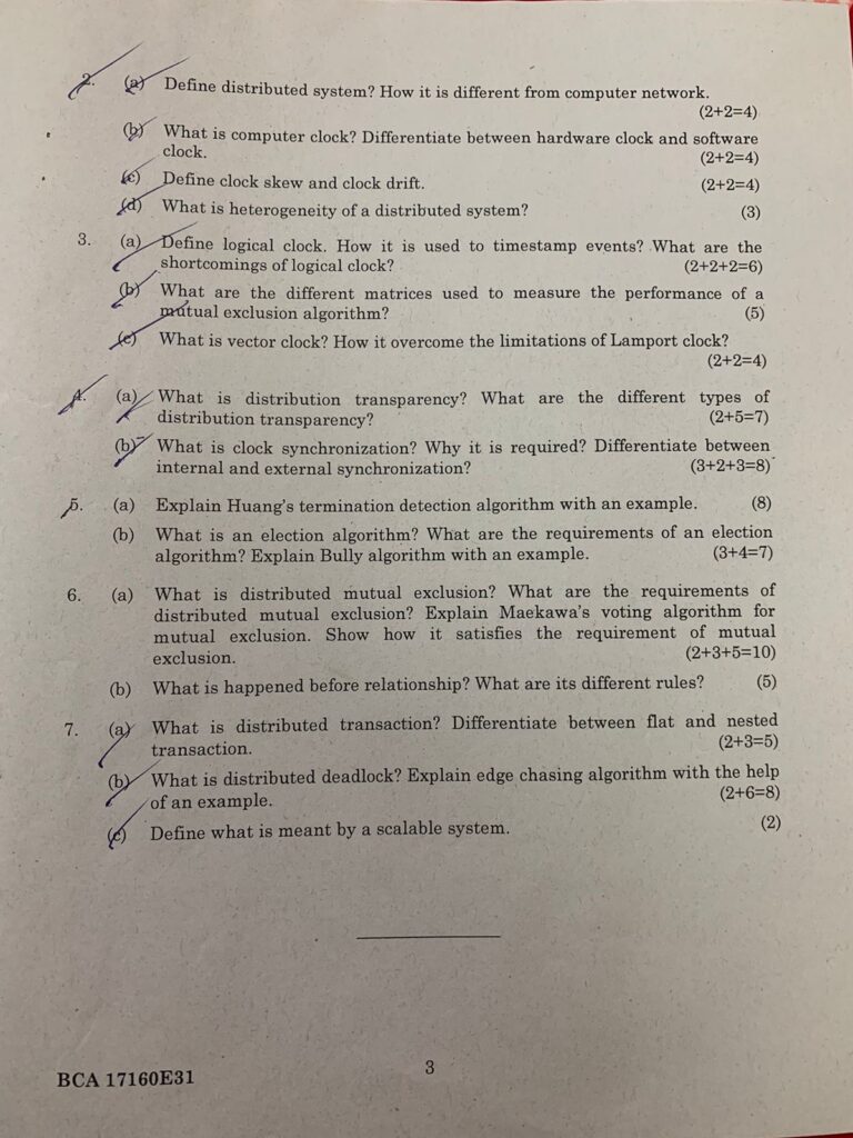 Distributed System Question Paper BCA | Question Paper Distributed ...
