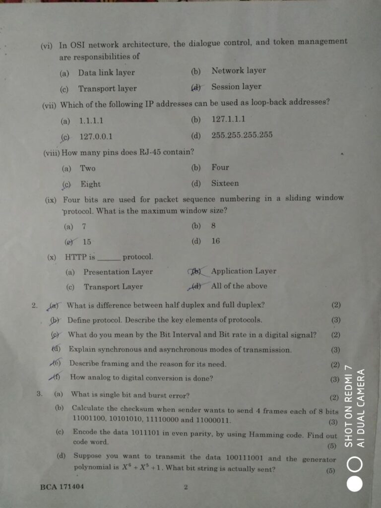 Computer Network Question Paper 2022 | Question Paper Computer Network ...