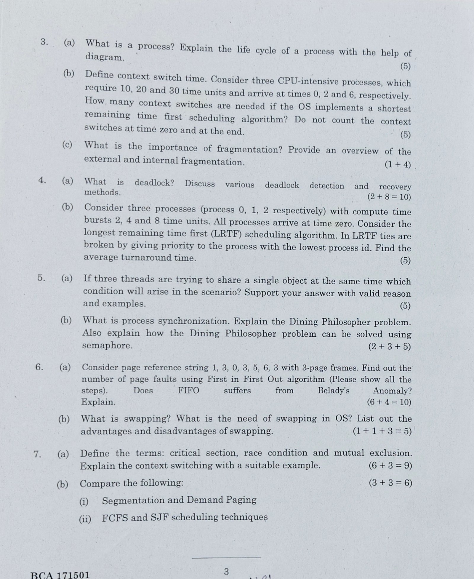 Operating System question paper BCA |OS question paper BCA 2023 ...