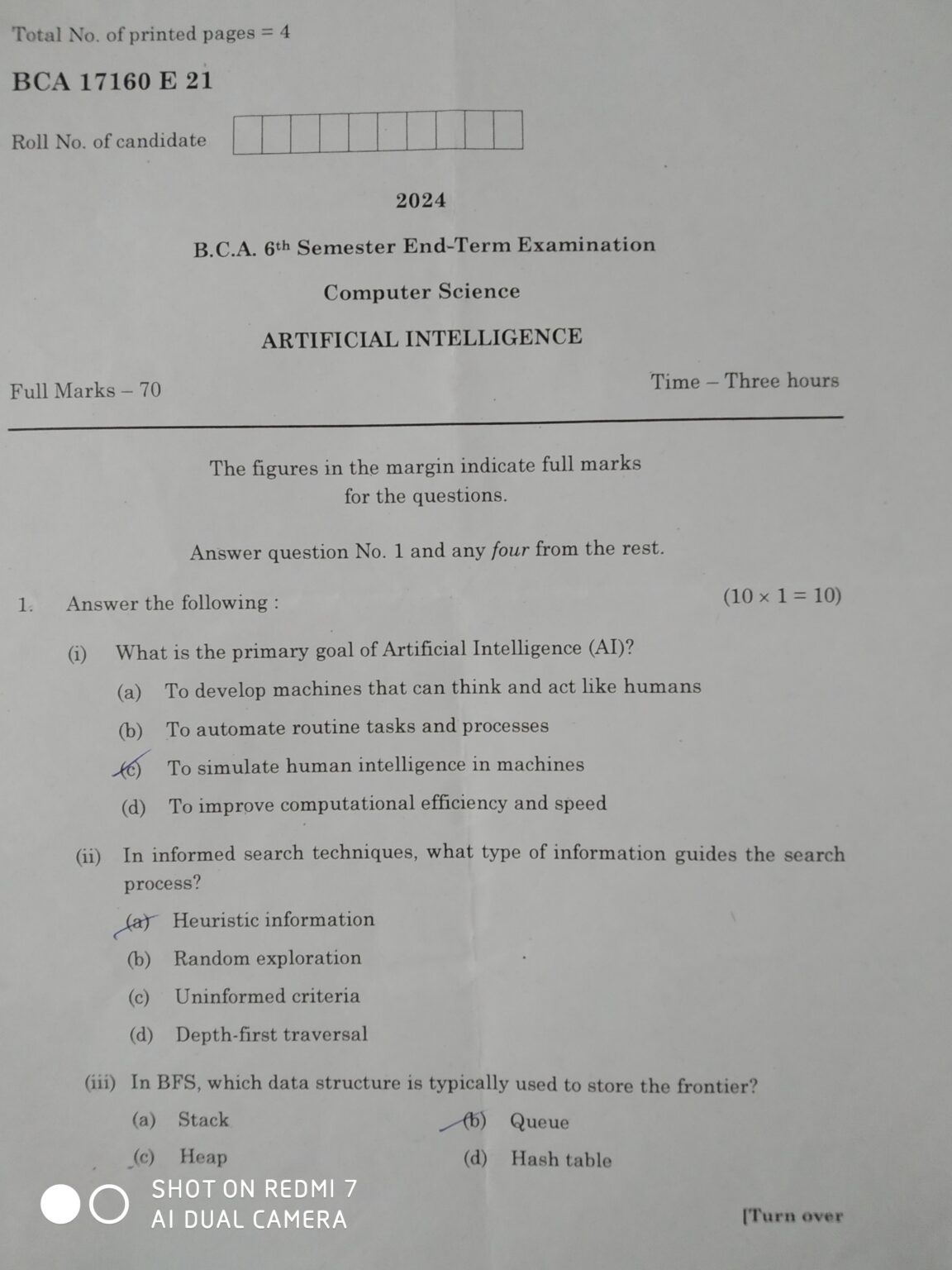 Artificial Intelligence Question Paper 2024|Question Paper Artificial ...