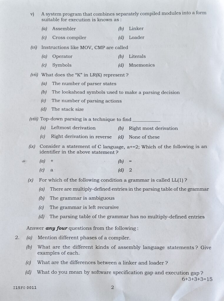System Software Question Paper | Question Paper System Software, BCA ...