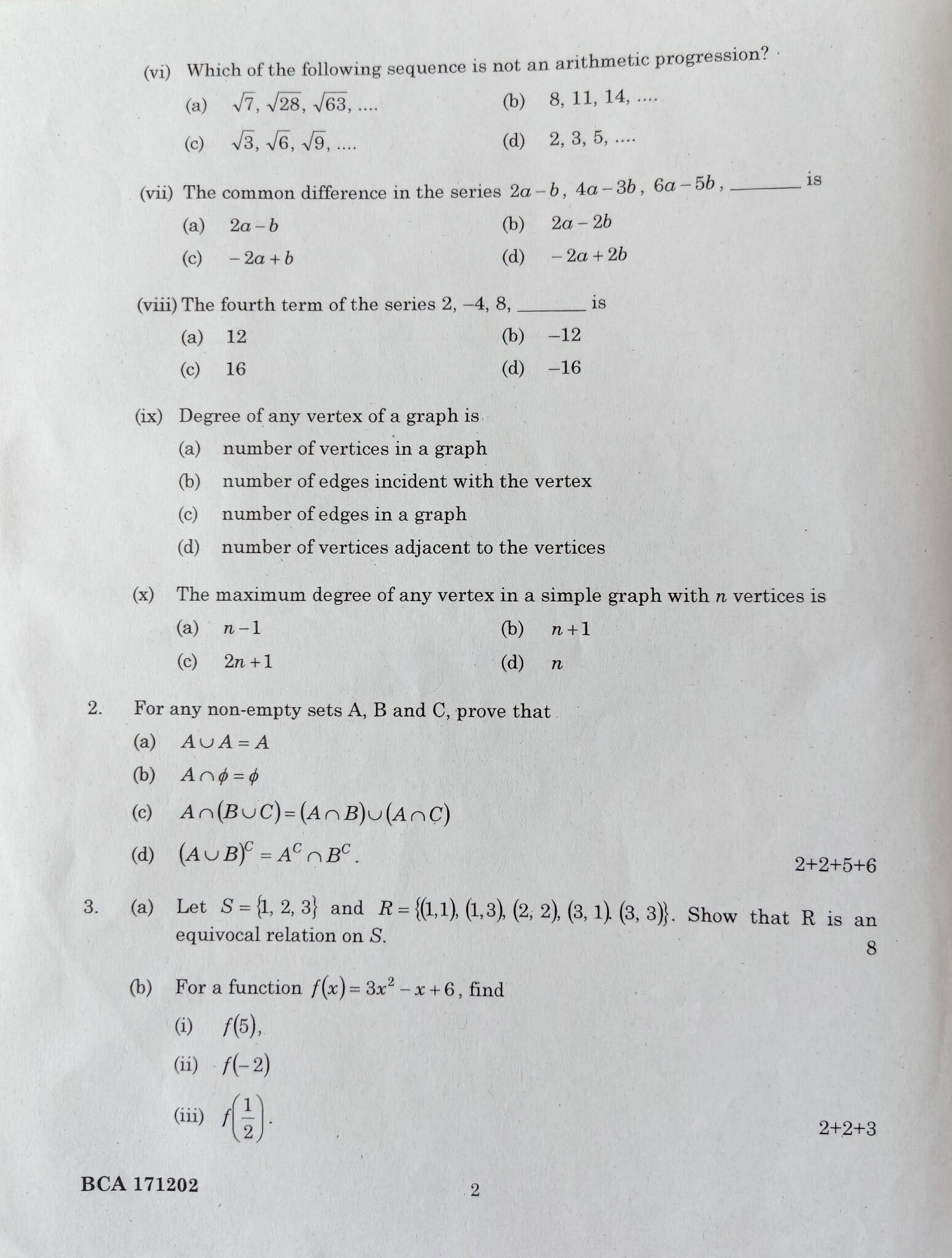 Bca Math Question Paper Mathematics Question Paper BCA | Question Paper- Mathematics BCA-2025 ...