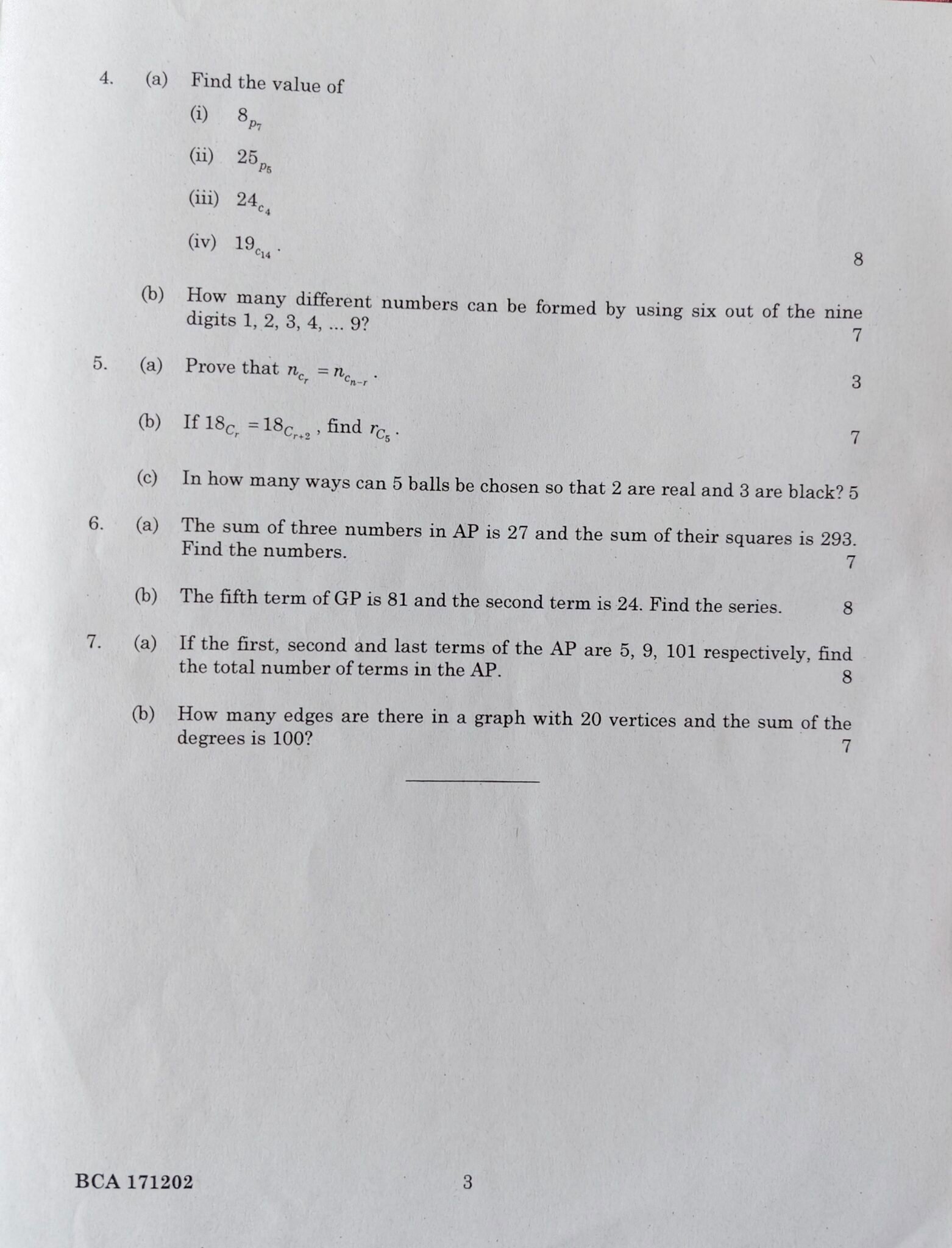 Bca Math Question Paper Mathematics Question Paper BCA | Question Paper- Mathematics BCA-2025 ...